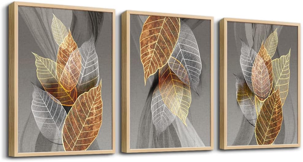 Natural Wood Framed Wall Art For Living Room Large Size Wall Decorations For Bedroom Office Wall Decor Abstract Leaves Painting Framed Wall Pictures Artwork Kitchen Home Decor of 3 Piece Art Prints
