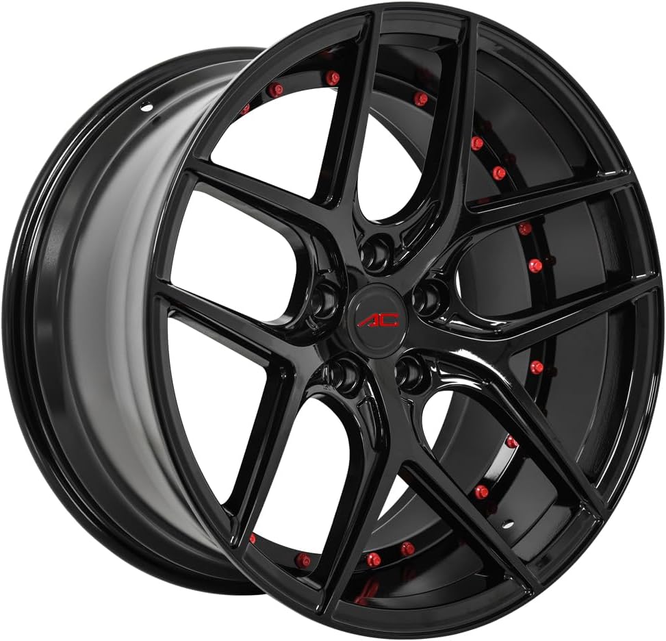 Divino | 20 Inch Rims (Set of 4 Wheels) - Gloss Black with Red Rivets Finish - Fits Most Sedans, Coupes, and SUVs - Concave Rim Wheel