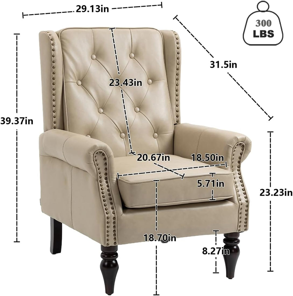 Mid-Century High Wingback Chair Set of 2,Faux Leather Accent Chair Armchair with Buttons,Modern Living Room Chairs with Rivet Decoration,Leisure Single Sofa Chair for Bedroom,Home Reception,Camel