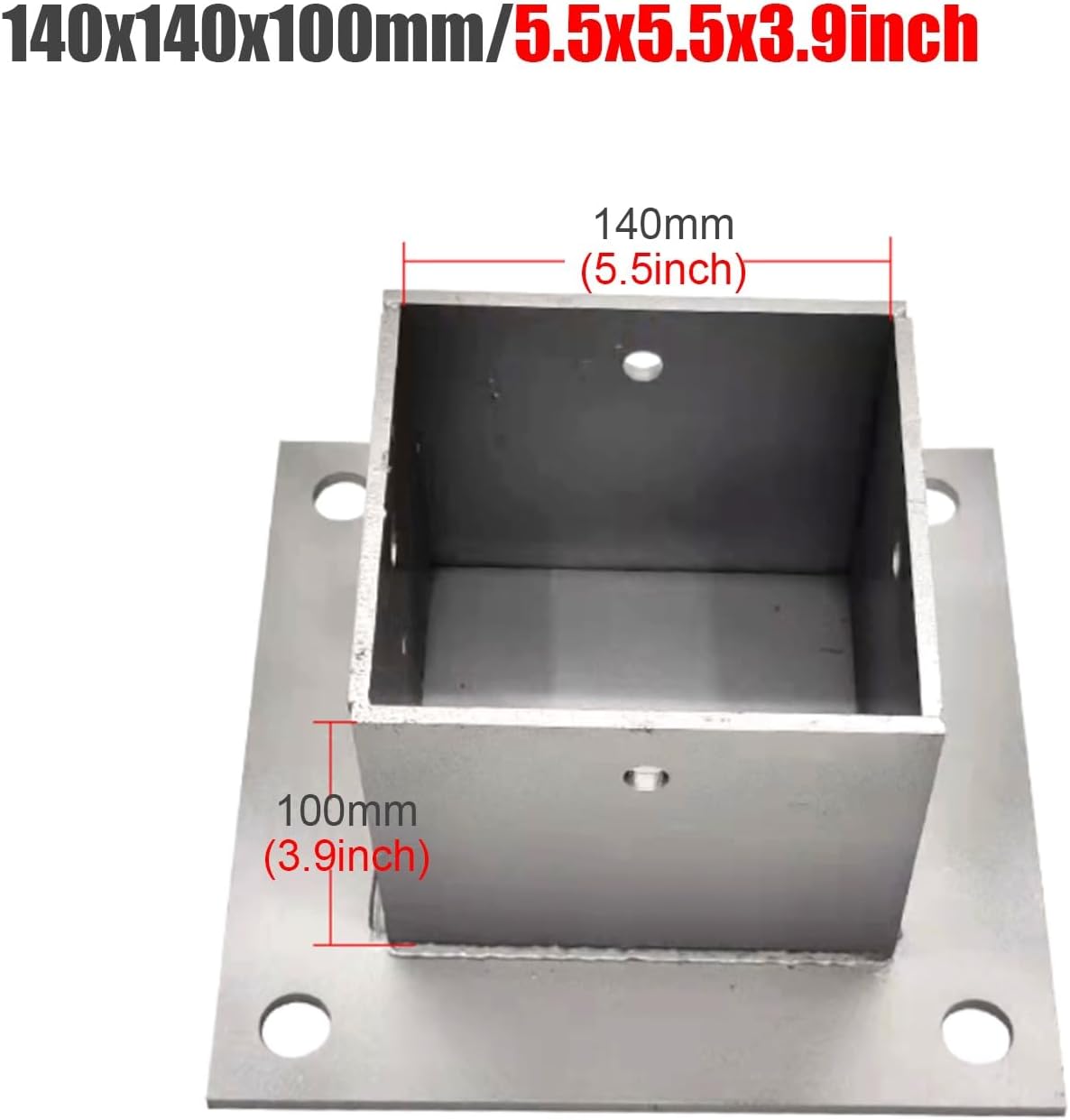 2 Pack Metal Square Column Base Plate, Enclosed Wood Fence Post Anchor with Installation Kit, Bolt Down Bracket for Concrete/Deck/Pergola/Mailbox (140x140mm, 5.5x5.5in)