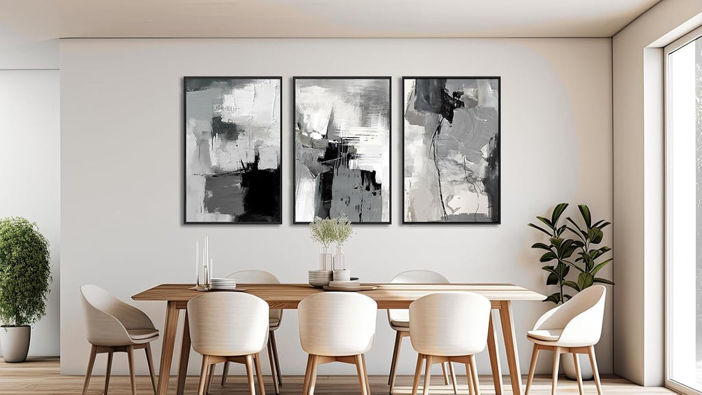 Large Framed Canvas Wall Art - Retro Grey Graffiti Pictures for Living Room Rustic Abstract Wall Decor Vintage Prints for Bedroom Dinning Room Black Float Framed 20' X 28' X 3 pcs