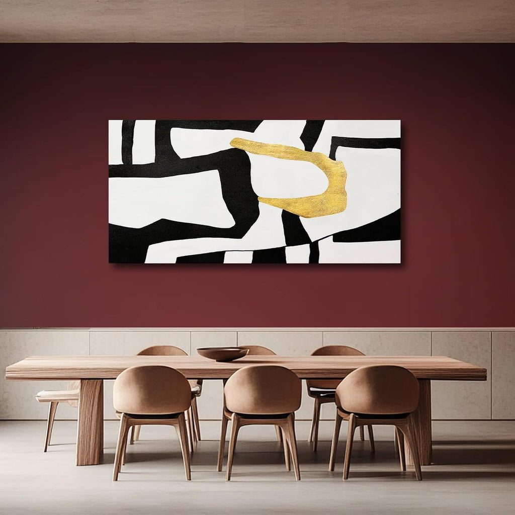 NBAODAN Minimalist Art Painting Gold Picture Wall Decor Large Abstract Wall Art for Bedroom Black Wall Decor for Living Room 29'x58' Framed Canvas Art