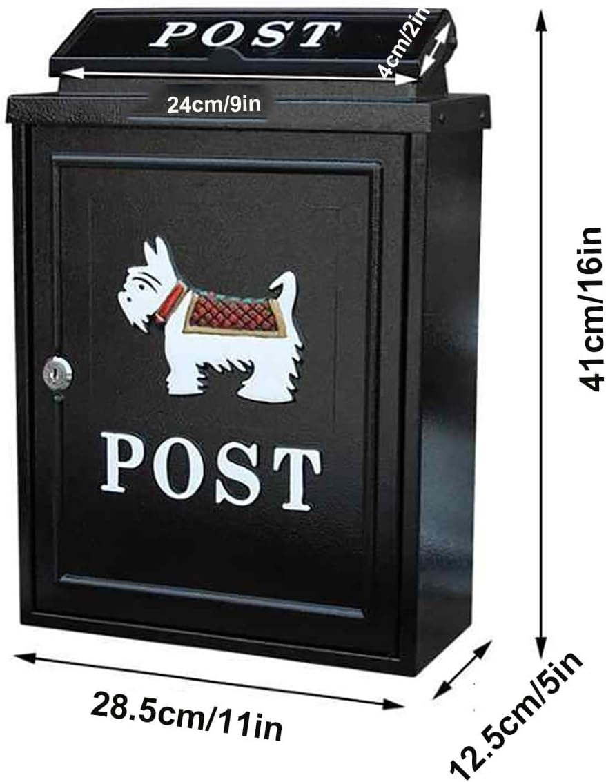 Large Capacity Wall Mounted Locking Mailbox, Steel Cover Metal Postbox for House, Cast Aluminum, 11X5X16 Inch(Black)