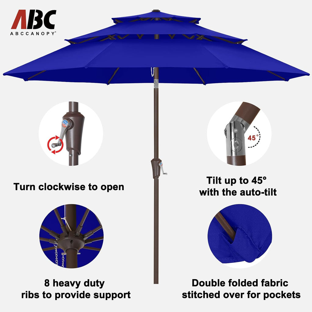 ABCCANOPY 11Ft 3 Tiers Market Umbrella, Outdoor Table Umbrella for Patio, Deck, Backyard (Blue)