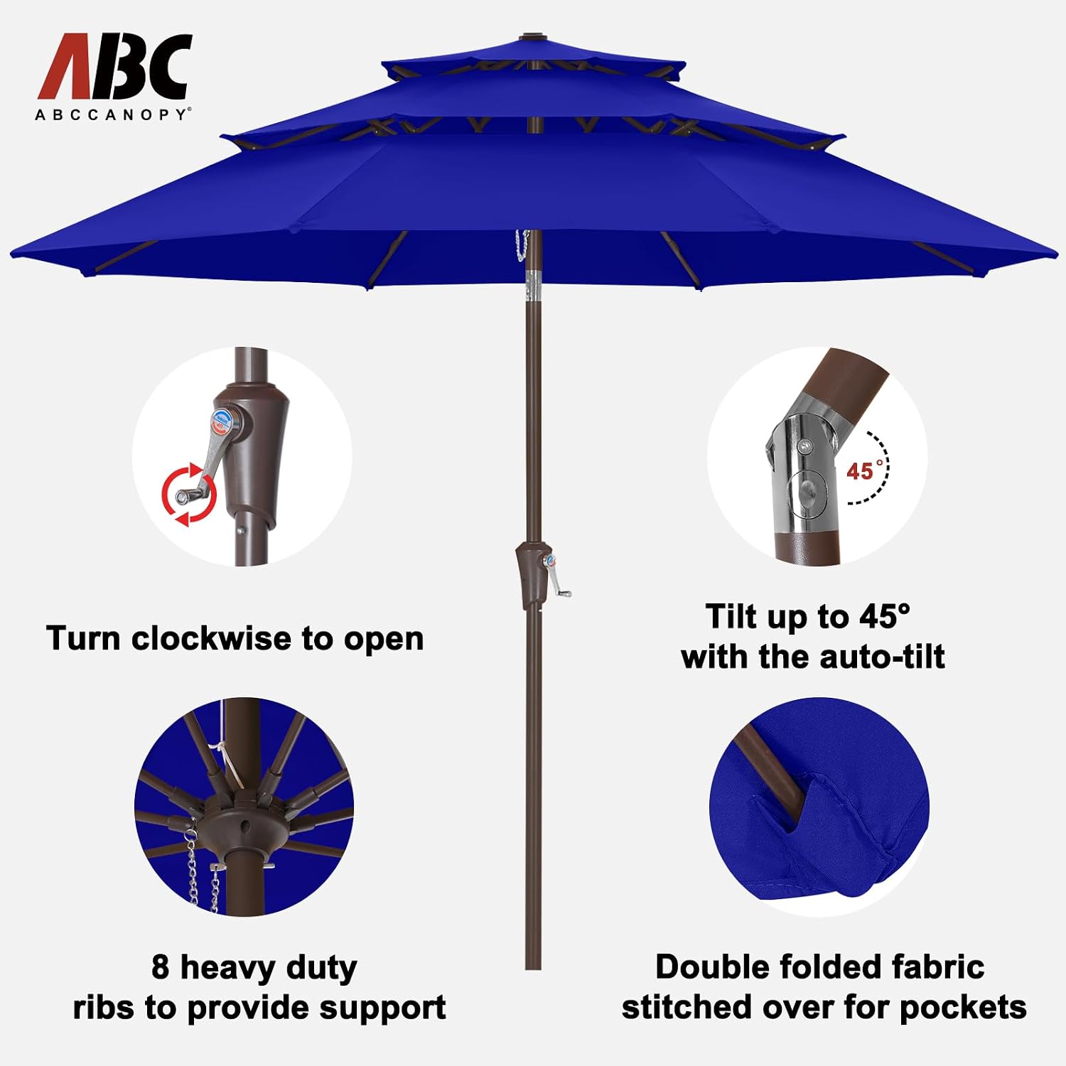 ABCCANOPY 11Ft 3 Tiers Market Umbrella, Outdoor Table Umbrella for Patio, Deck, Backyard (Blue)