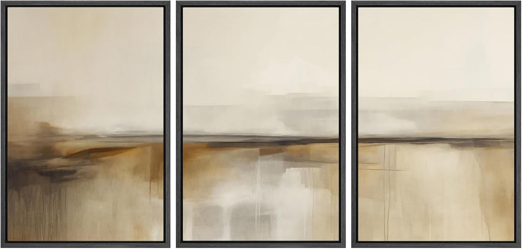 SIGNFORD Framed Canvas Print Wall Art Set Desert Haze Abstract Neutral Beige and Brown Illustrations Modern Art Relax/Calm for Living Room, Bedroom, Office - 24'x36'x3 Black
