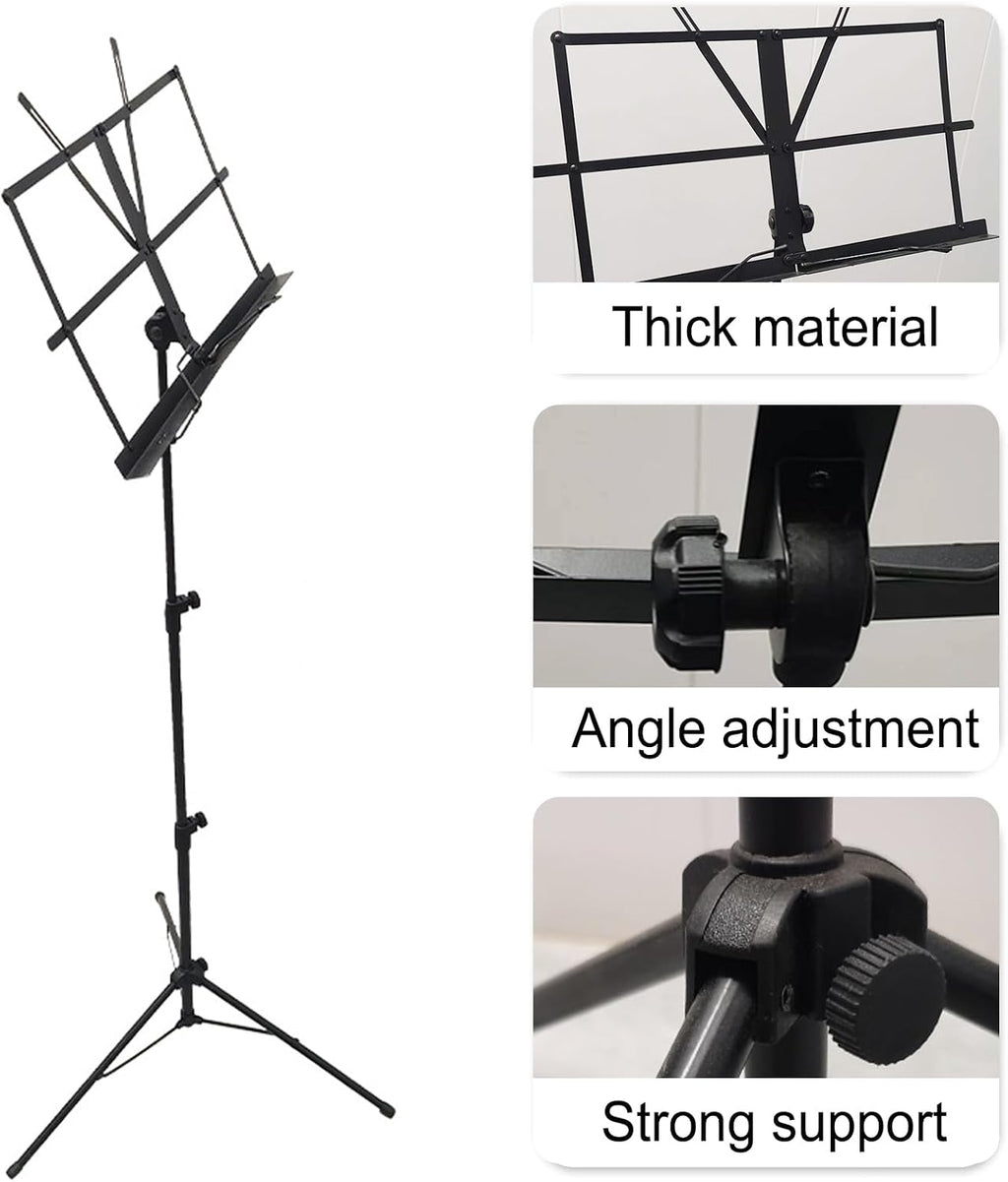 Sheet Music Stand, Lightweight Music Holder, Reinforced Folding Music Stands, Portable and Height-Adjustable, Sheet Music Folder & Clip Holder, for Guitar, Ukulele, Violin,