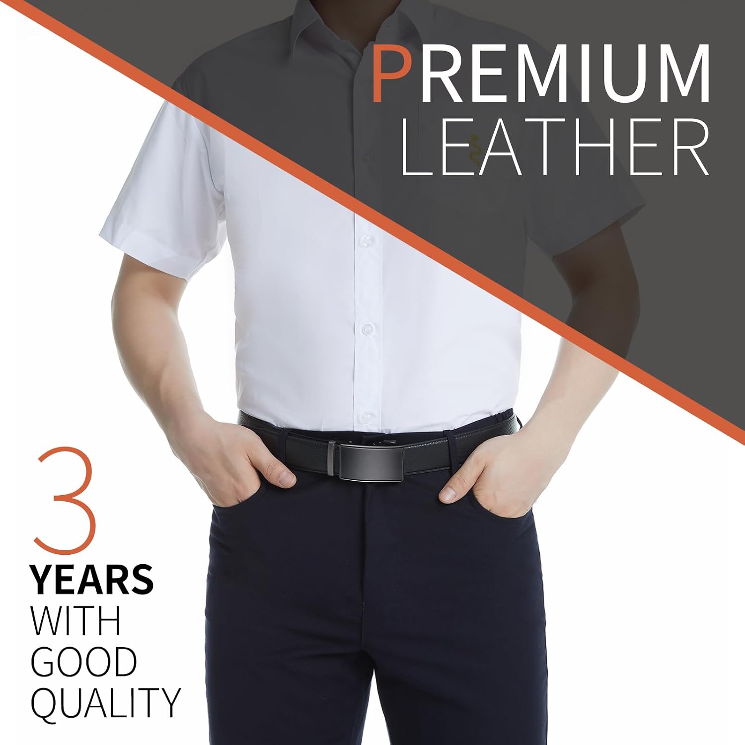 Genuine Leather Ratchet Belt for Men: Classic, Dress, Casual, Trim-to-Fit, Gift Box.