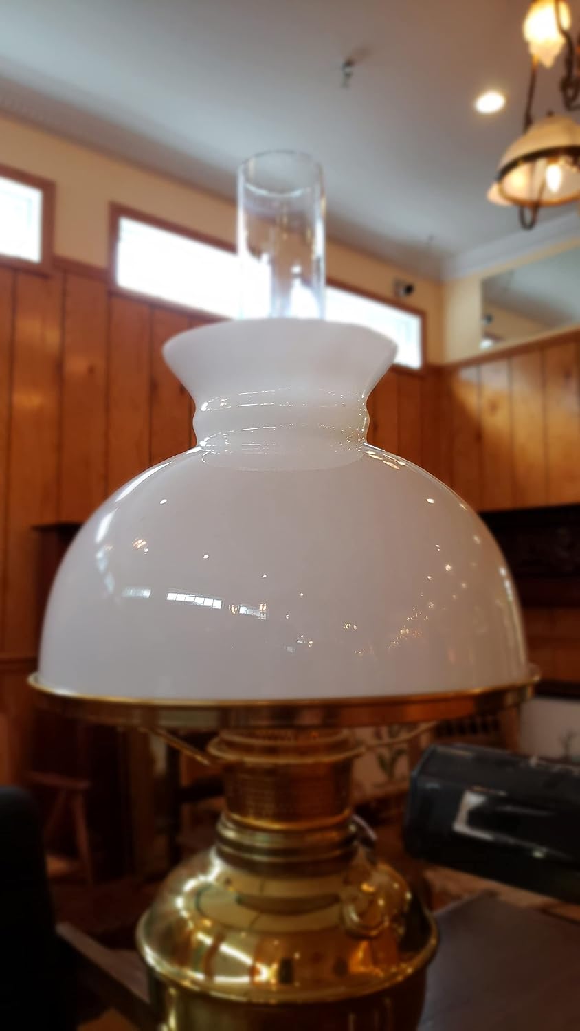 B&P Lamp 9 7/8 Inch Fitter Opal White Student Shade With Classic Vintage Dome Shape and Plain Top