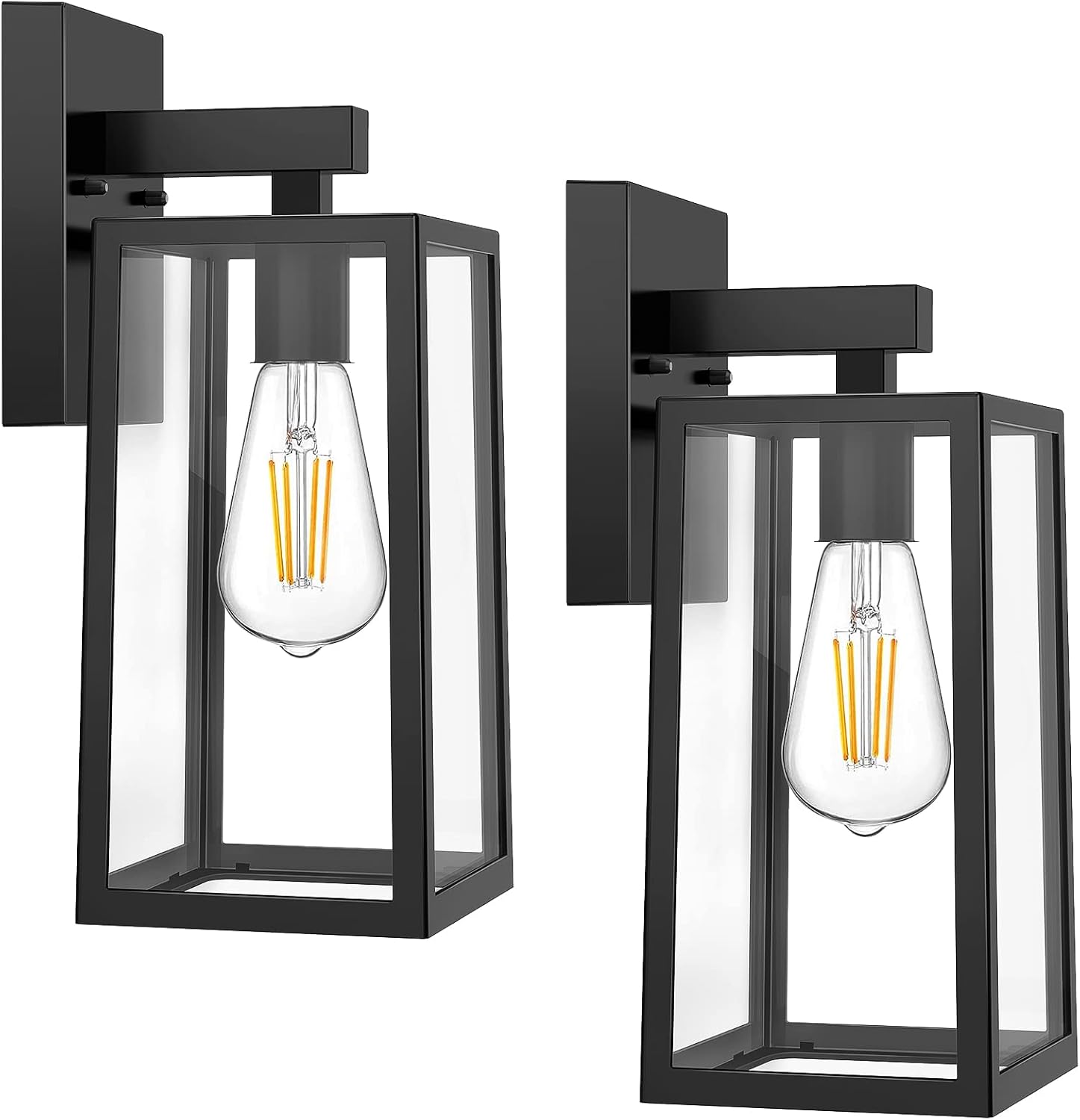 MAXvolador Outdoor Wall Sconce, Large Exterior Waterproof Wall Lantern Light Fixture, Black Porch Lights Glass, Anti-Rust E26 Patio Lighting, 2 Pack