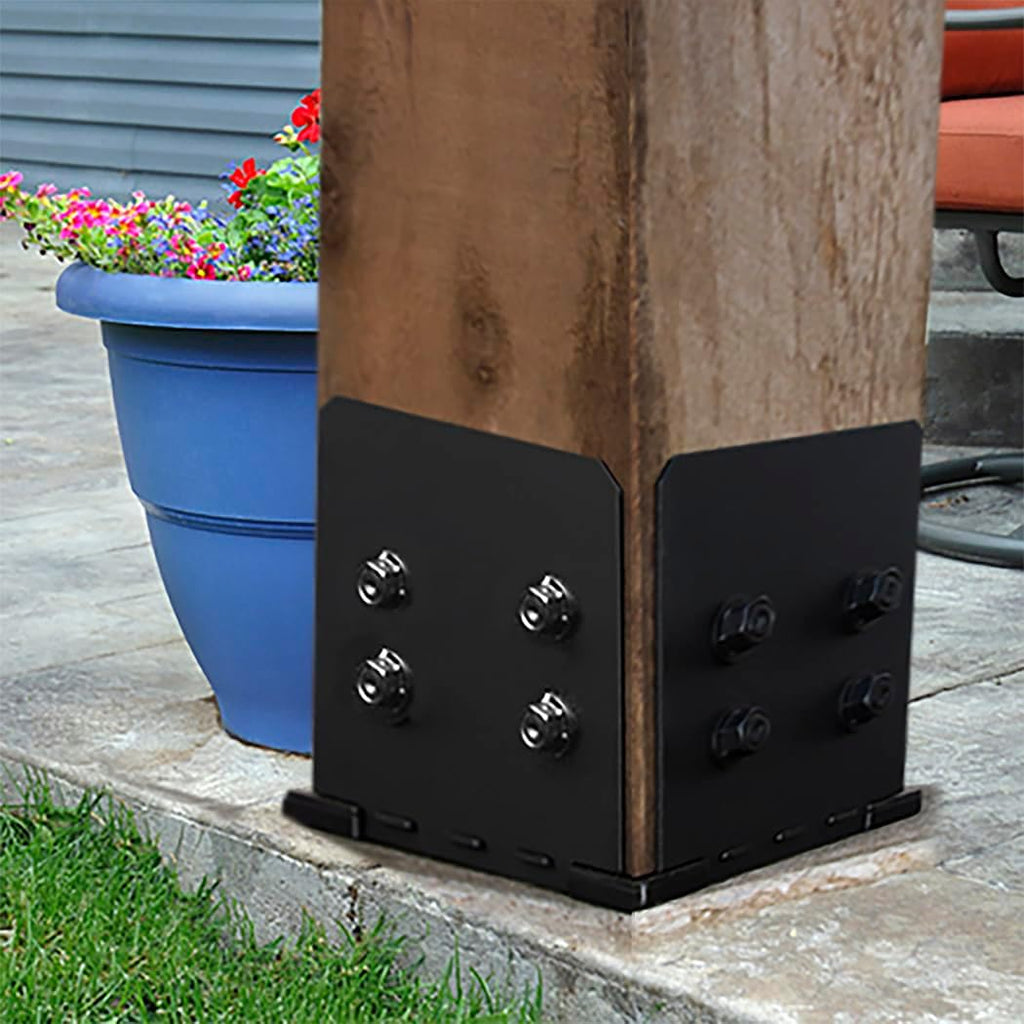 Ozco Ironwood 10x10 Post Base Kit, Includes 1 Post Base Plate, 4 Decorative Plates, 16 Hex Cap Nuts, OWT Timber Screws, Galvanized Steel for Pergolas | 321069