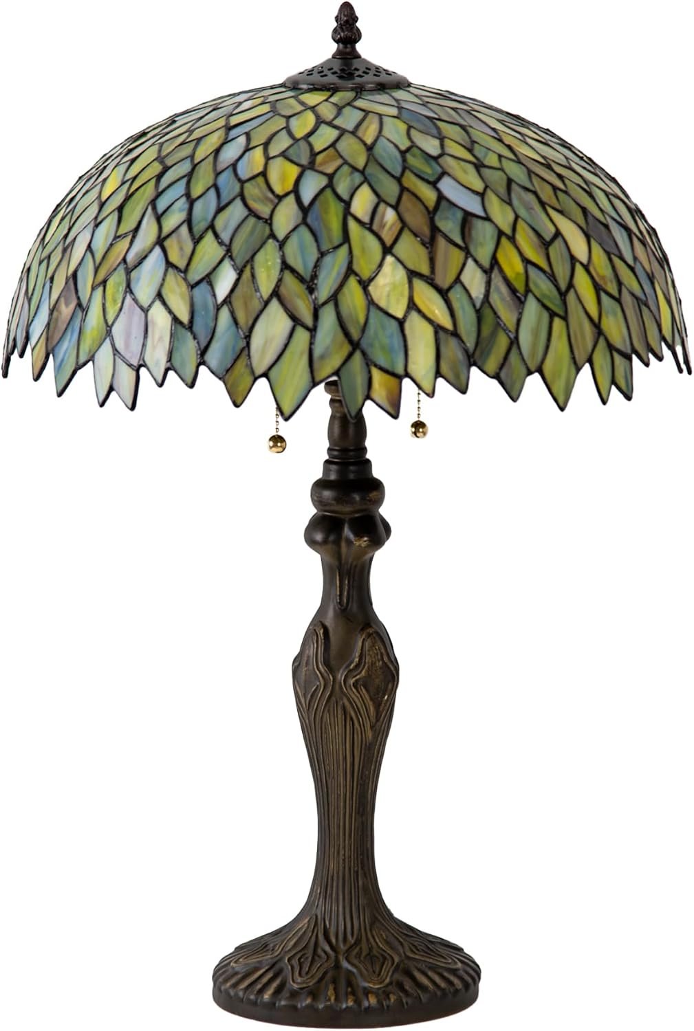 Tiffany Lamp 16' Stained Glass Table Lamp for Large Space Vintage Style Antique Bronze Base Desk Light Decorate Bedside Bedroom Living Room Entry Hallway Home Office (Green Wisteria)