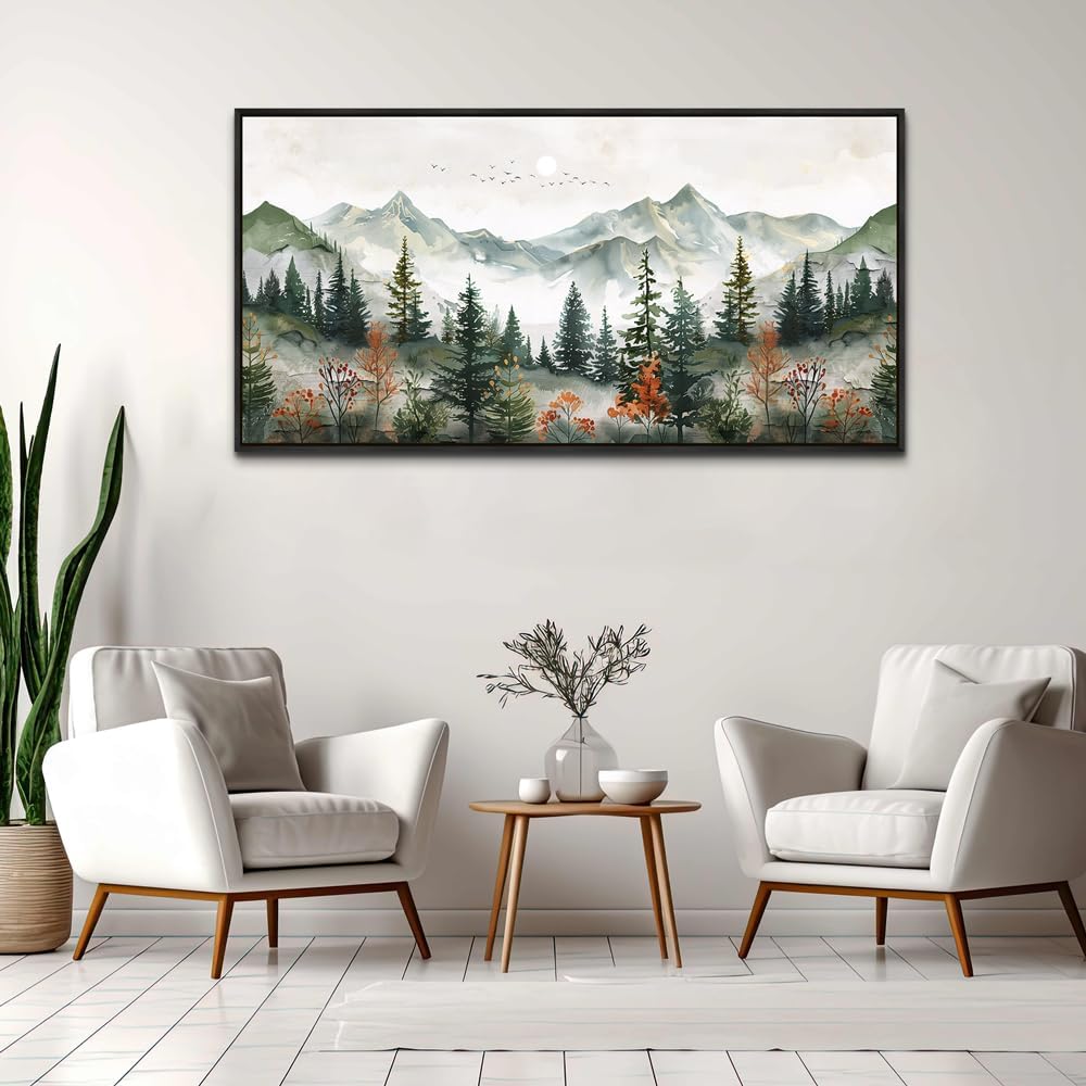 ZUITINGHUA Black Framed Canvas Wall Art For Living Room Large Wall Decor For Office Bedroom Decorations Forest Mountain Pictures Modern Paintings Artworks Mural Aesthetic Home Decor 30x60 In