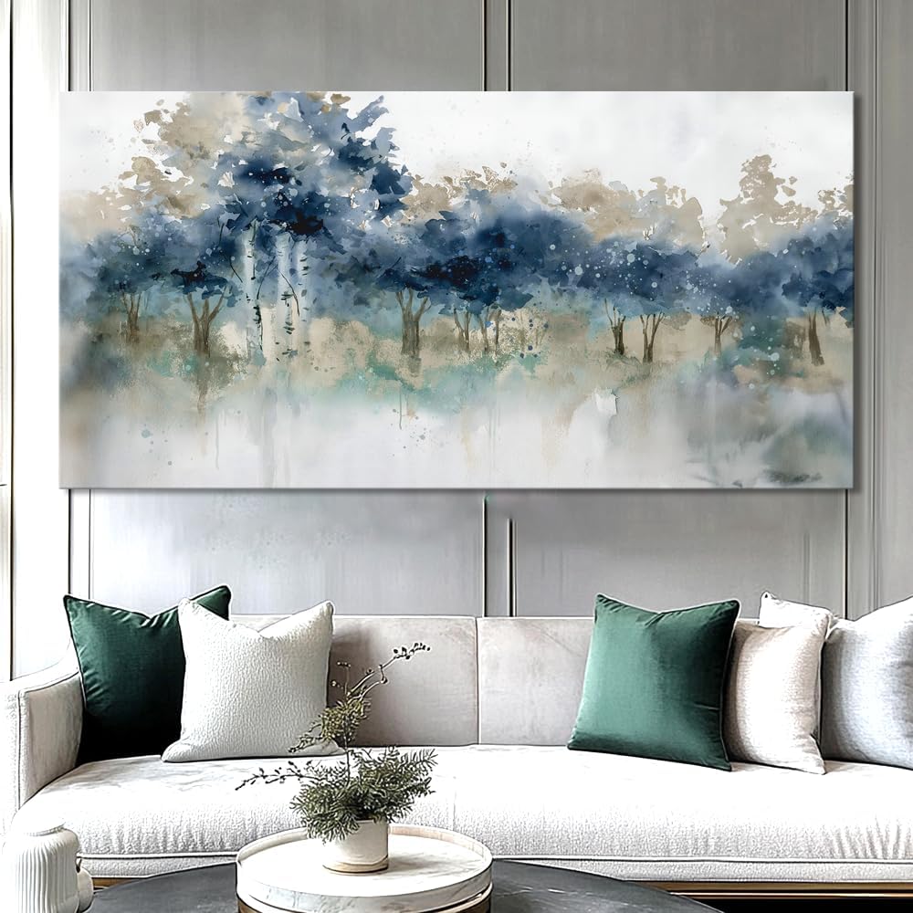 Wall Art Landscape Modern Wall Decor Canvas Painting Blue Ink Wall Art Large Artwork for Living Room Bedroom Office Home Decor 71'x36' with Framed