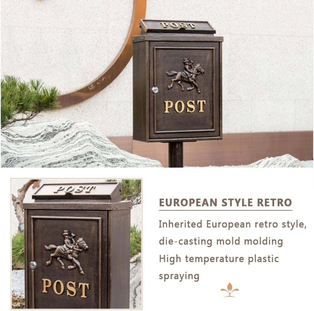 Key Drop Box Vintage Post Box with Lock and Key Mailboxes with Cover for External Curbside Locking Security Mailbox Post Mount Drop Box Easy to Install