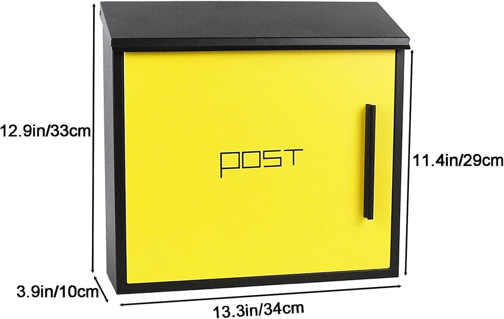 Mailboxes for Outside, Modern Design Mailbox, Large Capacity Galvanized Sheet Mail Box, with Key Lock Secure Metal Mailbox, Easy to Install(Yellow)