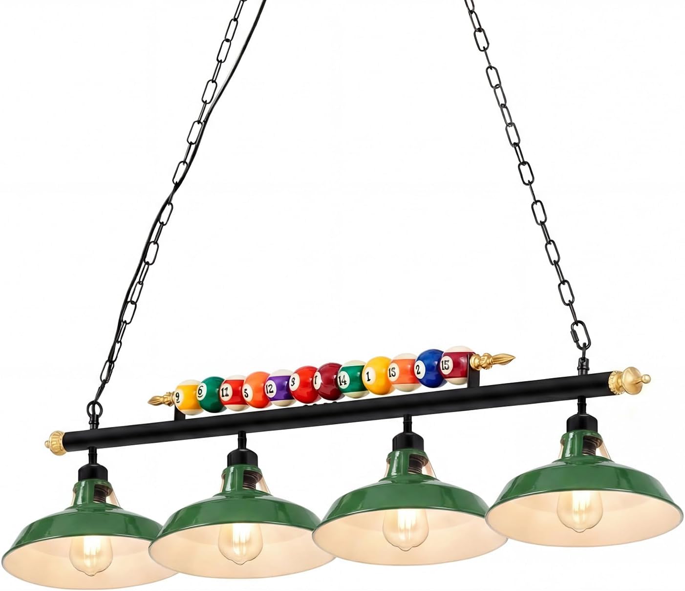 Rossesay Adjustable Pool Table Lights for 7'-8' Billiard Light Hanging Pool Table Fixture Lighting Pendant Lamp with Metal Shades for Game Rooms (Bulb Not Included)(Green,4 Lights)