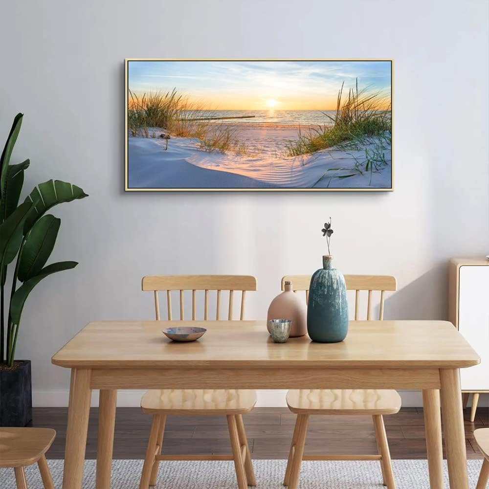 MHARTK66 Framed Wall Art for Living Room Modern Wall Decor for Bedroom Beach Landscapes Painting Coastal Picture Ocean Sunset Artwork for Walls Canvas Prints for Bathroom Office Large Home Decorations