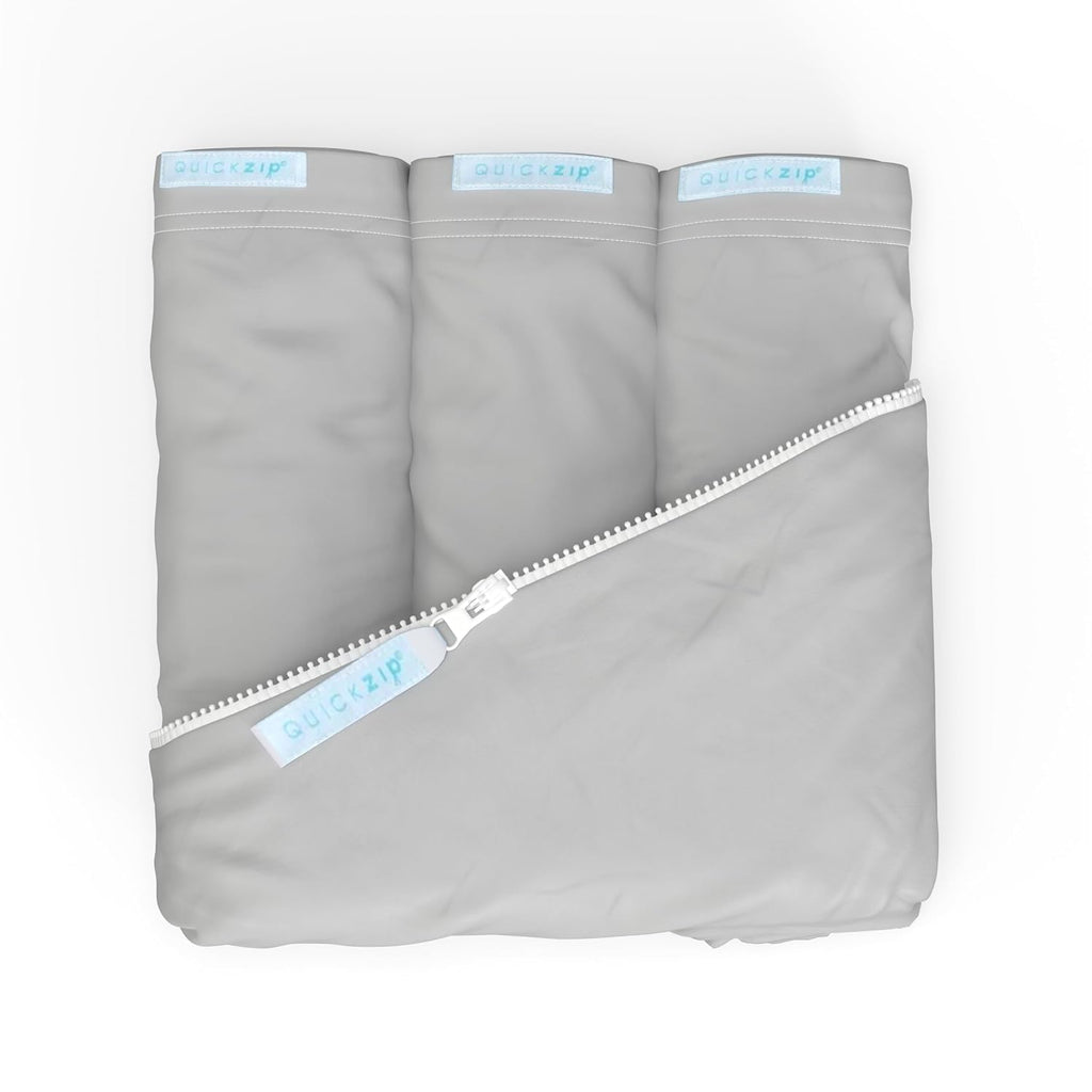 QuickZip Crib Sheet Set - Faster, Safer, Easier Baby Crib Sheets - Includes1 Wraparound Base & 3 Zip-On Crib Sheets – Misty Gray 100% Cotton - Fits All Standard Crib Mattresses