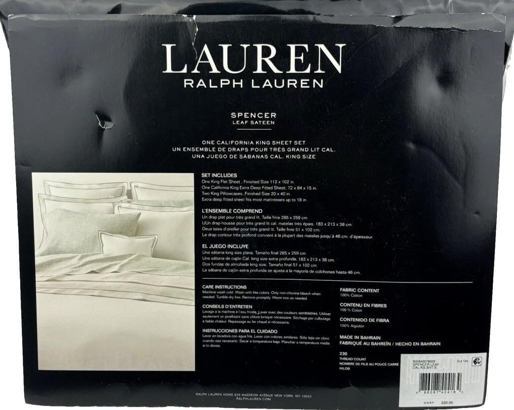Lauren Ralph Lauren Leaf 230-Thread-Count 100% Cotton Sheet Set (Green, California King)
