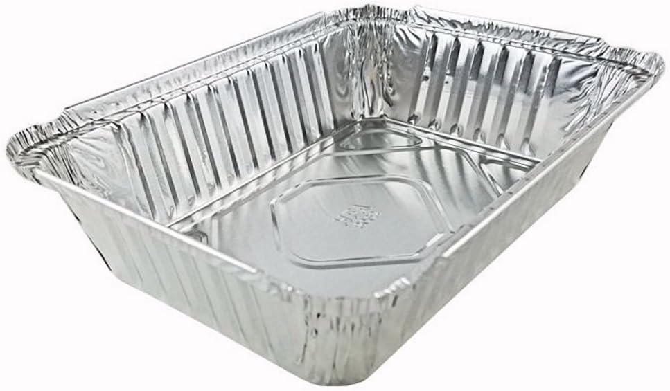 PACTOGO 2 1/4 lb. Oblong Deep Aluminum Foil Take-Out Pan with Board Lid Disposable Containers 8.44' x 5.94' x 1.81' (Pack of 250 Sets)