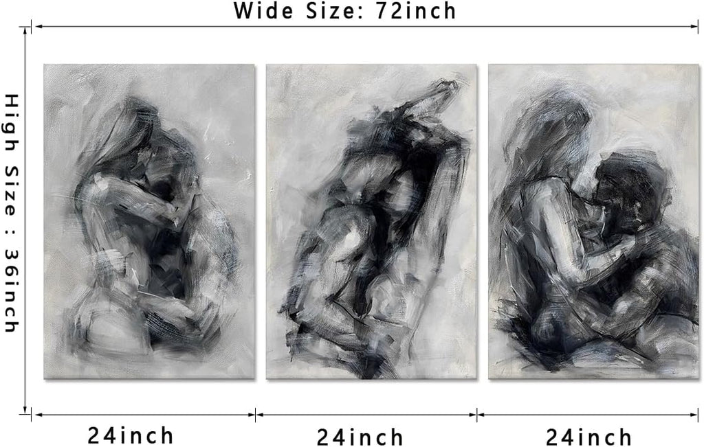 Large Abstract Sexy Canvas Wall Art Set of 3 Abstract Naked Couple Black and White Canvas Print Painting for Bathroom Bedroom Home Decorations 24x36inchx3pcs