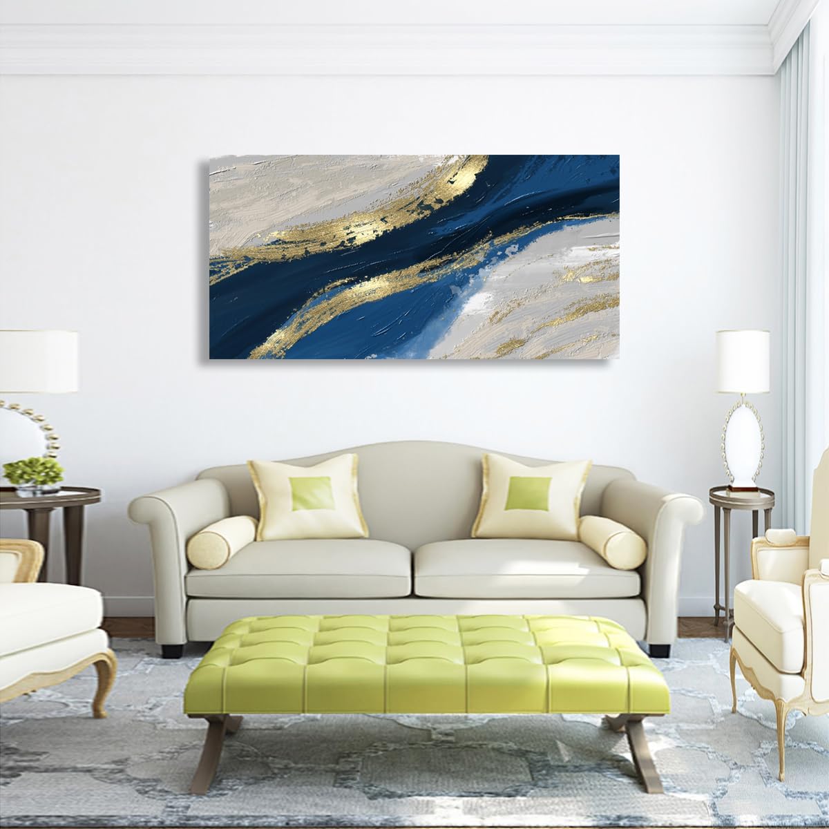 Abstract Canvas Wall Art for Living room Office Bedroom Golden Blue Wall Art Print Oil Paintings Modern Abstract River Texture Pictures Wall Decor Artwork Waterproof Ready to Hang - 70in * 35inch