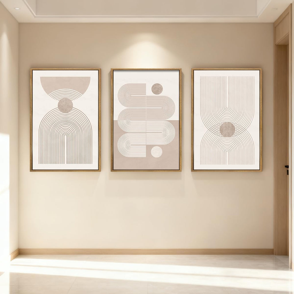 Anyzal Extra Large Boho Abstract Wall Art 24x36 Inch Framed Minimalist Neutral Canvas Wall Decor Pink White Modern Artwork for Living Room Bedroom Office Set of 3