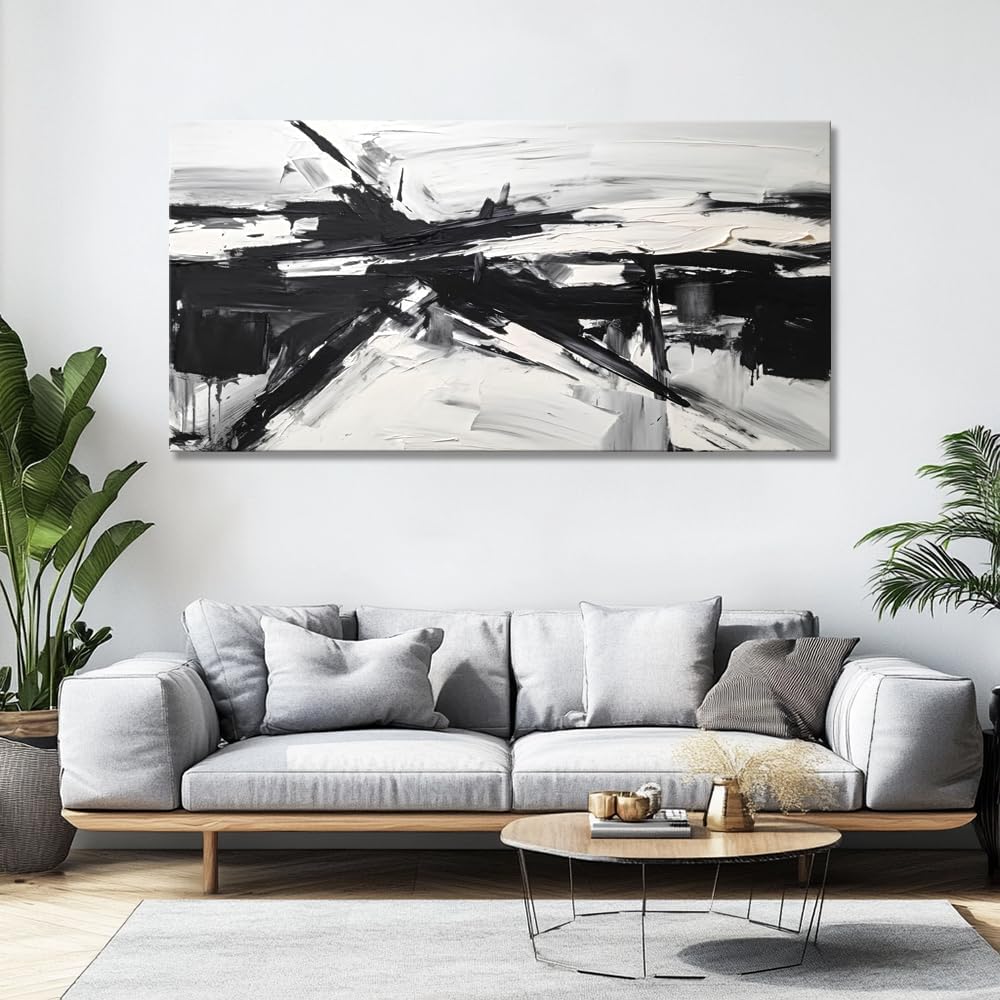 liysawg Wall Art Abstract Canvas Painting Black and White Modern Artwork for Living Room Bedroom Dining Room Home Office Decor 71'x36'