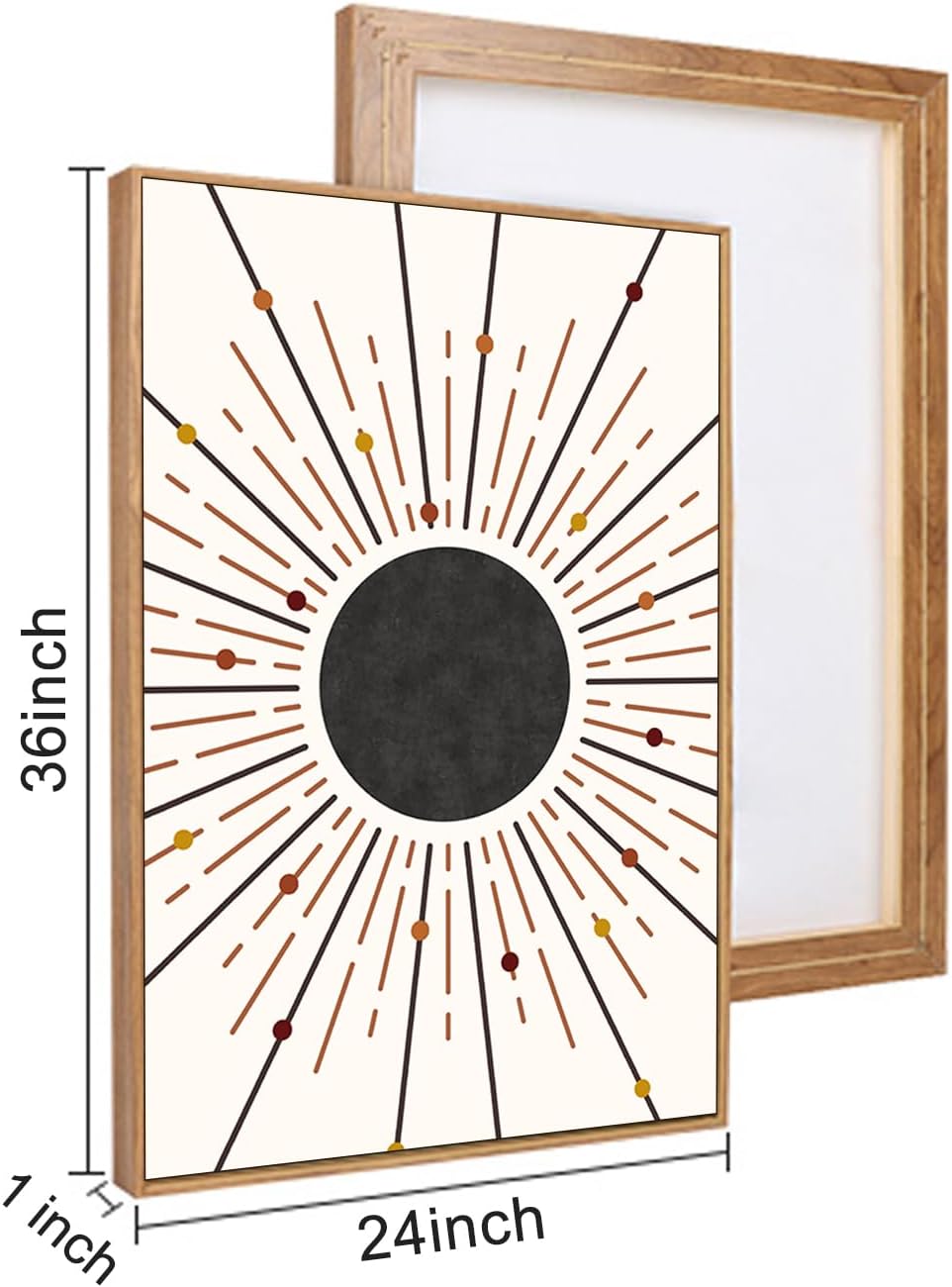 Minimalist Boho Framed Canvas Wall Art Set, Neutral Geometric Line Sun Wall Decor, Mid Century Wall Painting, Abstract Modern Bohemian Art Print for Living Room, Bedroom, Office -24'x36'x3