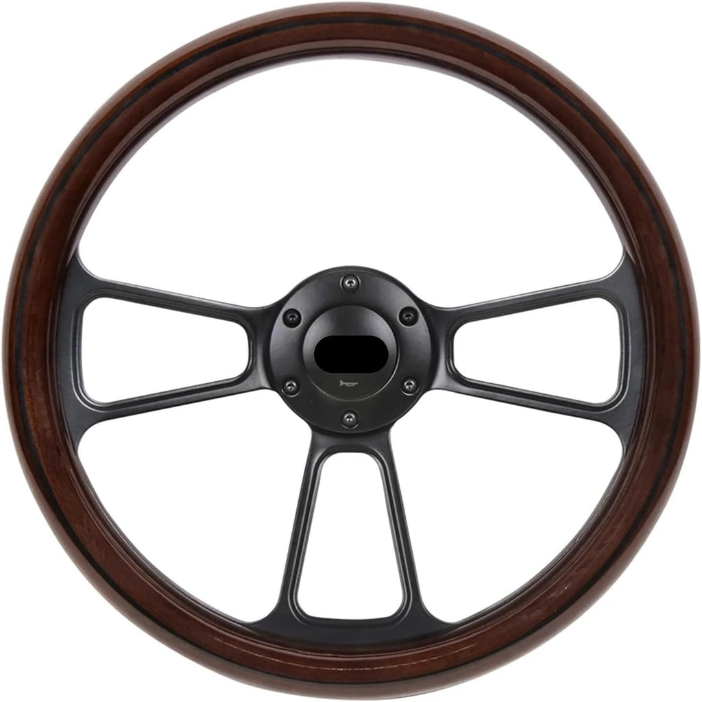 Customization 14' Black Billet Steering Wheel Mahogany Wood Half Wrap Aluminum Rivets(Black)
