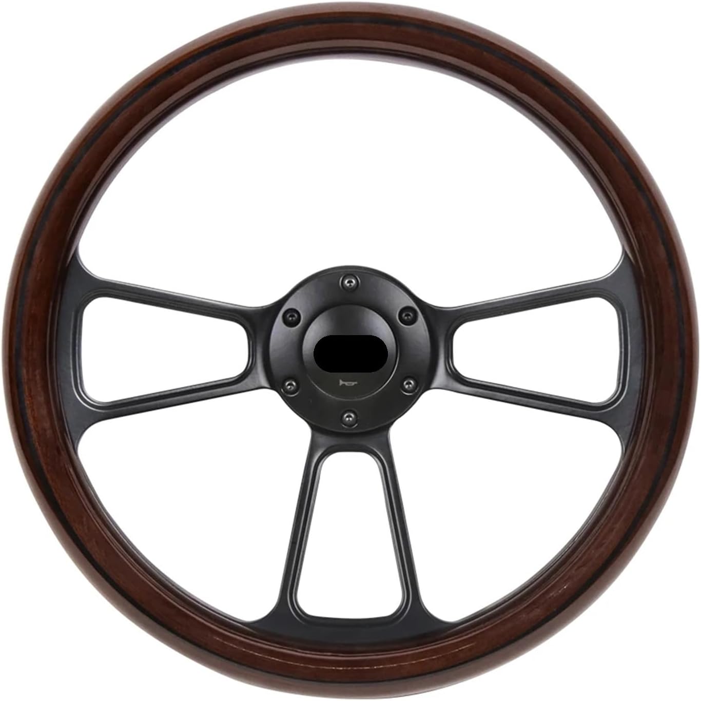 Customization 14' Black Billet Steering Wheel Mahogany Wood Half Wrap Aluminum Rivets(Silver)