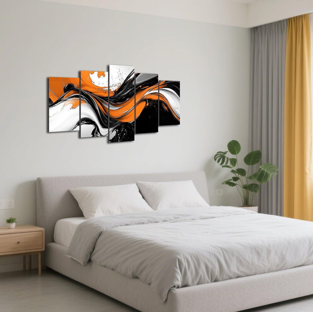 CXHOSTENT Orange Abstract Wall Art 5 Panel Orange Grey Black Painting Canvas Prints Large Artwork for Bedroom Living Room Office Decor Framed (White, 16x24inx2 16x32inx2 16x40inx1)