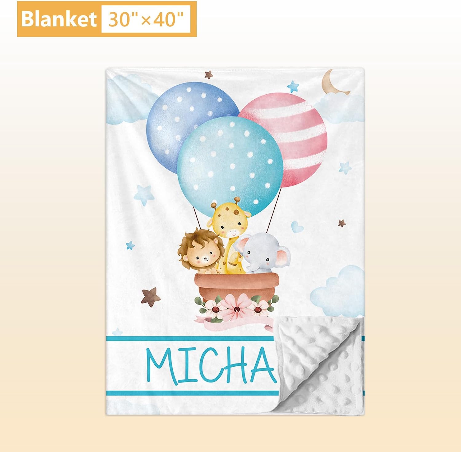Terwex Personalized Baby Bedding Set, 5 Pcs Custom Toddlers Bedding Set with Infant Name, Double Layer Nursery Crib Set for Boys Girls, Customized Gifts for Infants Baby Shower, Hot Air Balloon Animal