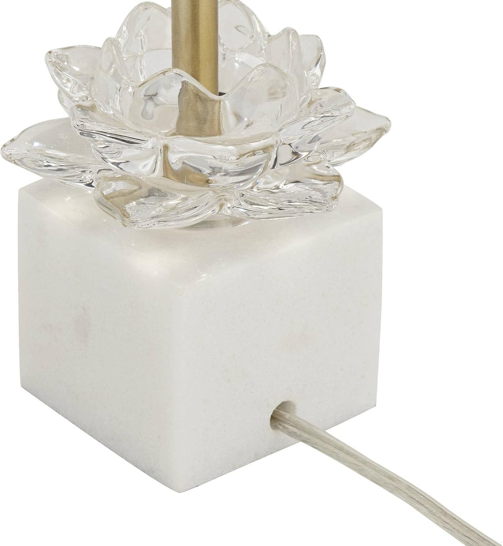 360 Lighting Phoebe Modern Glam Luxury Buffet Table Lamps 28 1/2' Tall Skinny Set of 2 Gold Metal White Tapered Drum Shade Glass Flower Accent Decor for Living Room House Home Dining Entryway