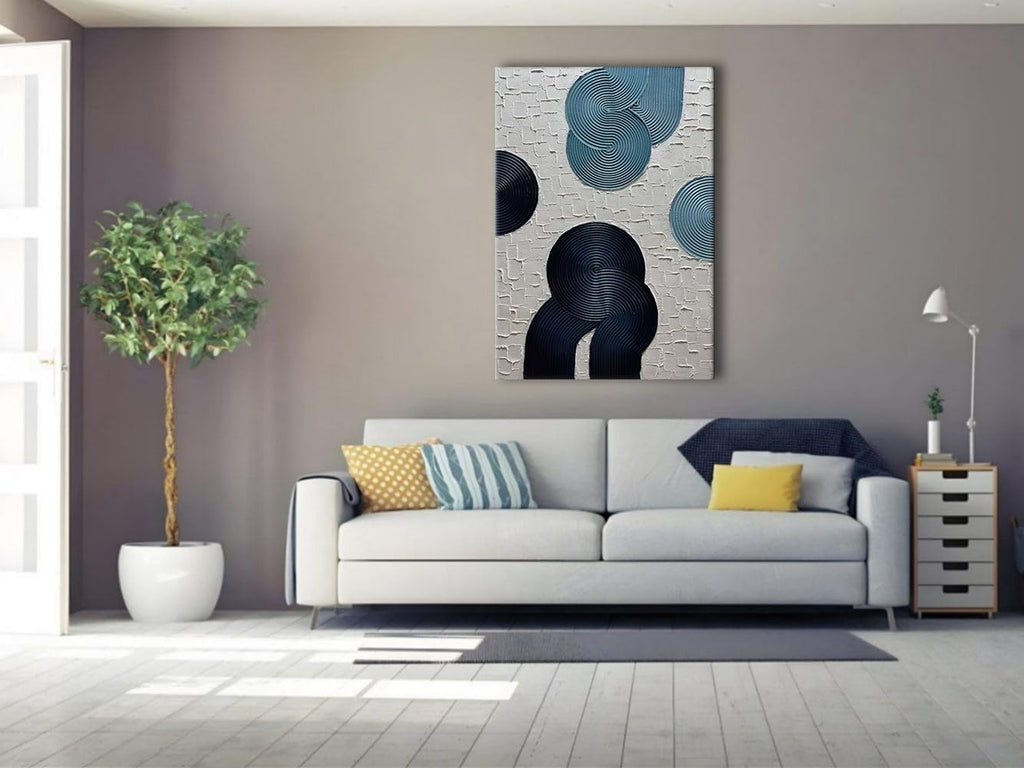 Slyart Blue and Black Abstract Textured Wall Art, Hand-Painted 3D Oil Paintings on Canvas Wall Art 40x28 inch Contemporary Art
