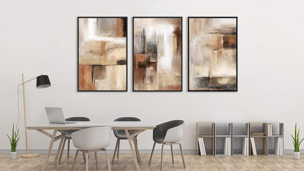 ASDCEUTICALS Large Canvas Wall Art - Brown and Beige Abstract Pictures for Living Room Vintage Wall Decor Retro Rustic Paintings Black Float Framed for Bedroom Dinning Room 24' X 36' X 3 pcs