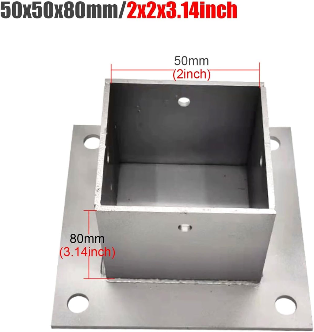 2 Pack Square Wood Fence Post Anchor Base, Metal Bolt Down Bracket for Concrete/Deck/Pergola/Mailbox, Enclosed Bottom Installation Kit (50x50mm / 2x2in)