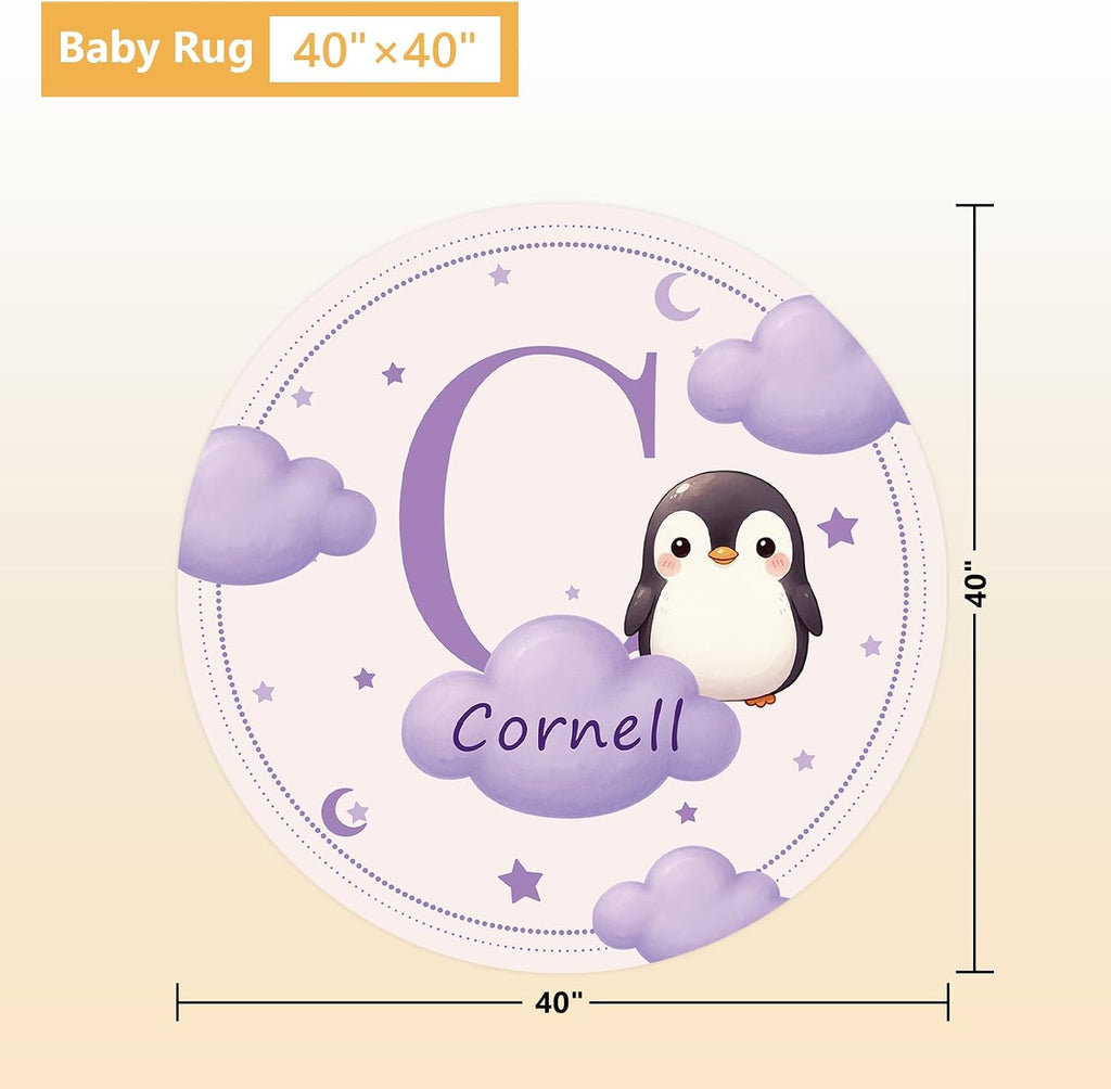 Terwex Custom Baby Bedding Set, 5 Pcs Personalized Baby Crib Sets with Name, Toddler Bedding Set for Baby Girl Boy, Purple Penguin Double Layer Nursery Bedding Set, Customized Gift for Infant Newborn