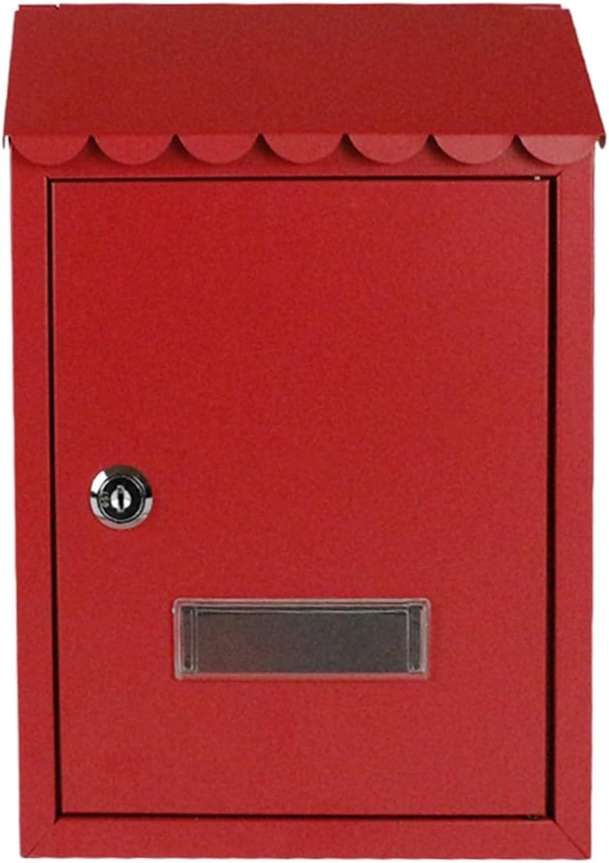 Wall Mount Metal Mail Box, Vintage Post Box with Lock and Cover, Iron Letter Container Home Mailbox Wall Mounted Security, for Families(Red)