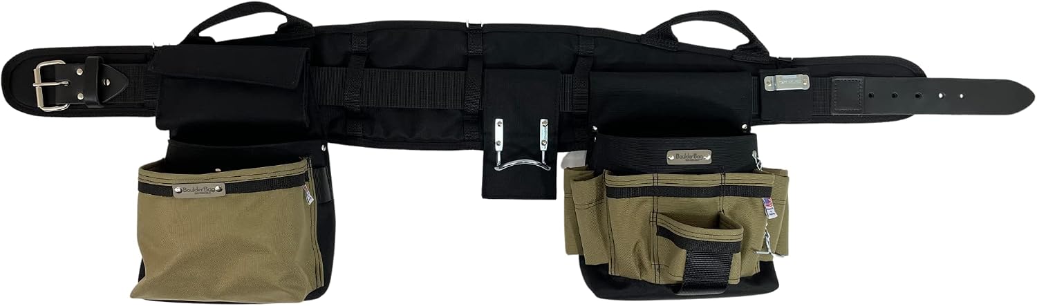 BOULDER BAG Ultimate Electrician's MAX Combo with Comfort Back Support Tool Belt, Leather Belt Buckle, Heavy Duty Tool Belt, Tan, (Small 24-27 Inch Waist), Made in USA