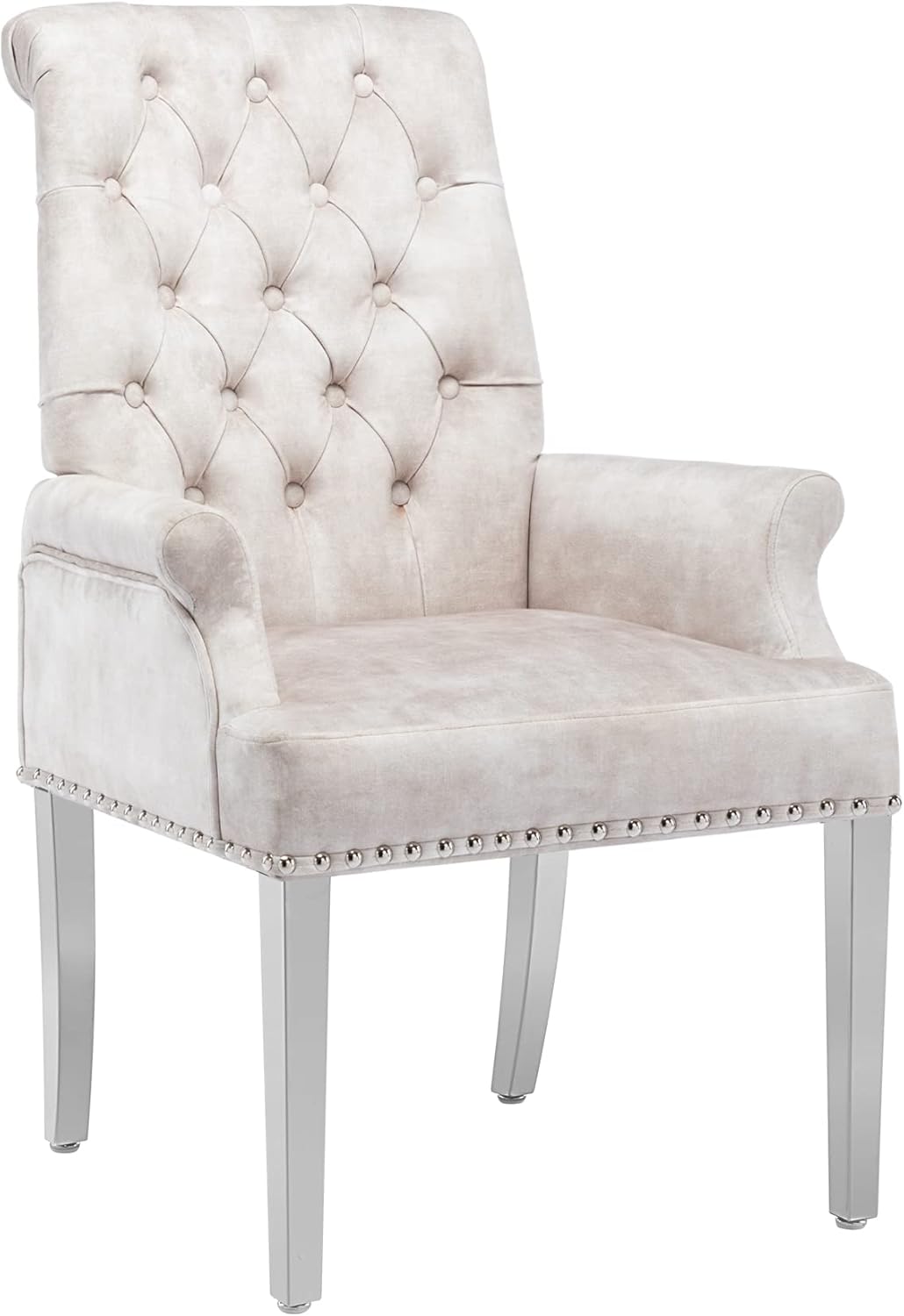 LOULENS Luxurious Velvet Dining Chairs, Modern Upholstered Tufted Dining Room Chairs, Armrests Dining Chairs with Stainless Steel Leg for Kitchen, Dining, Living Room, Bedroom