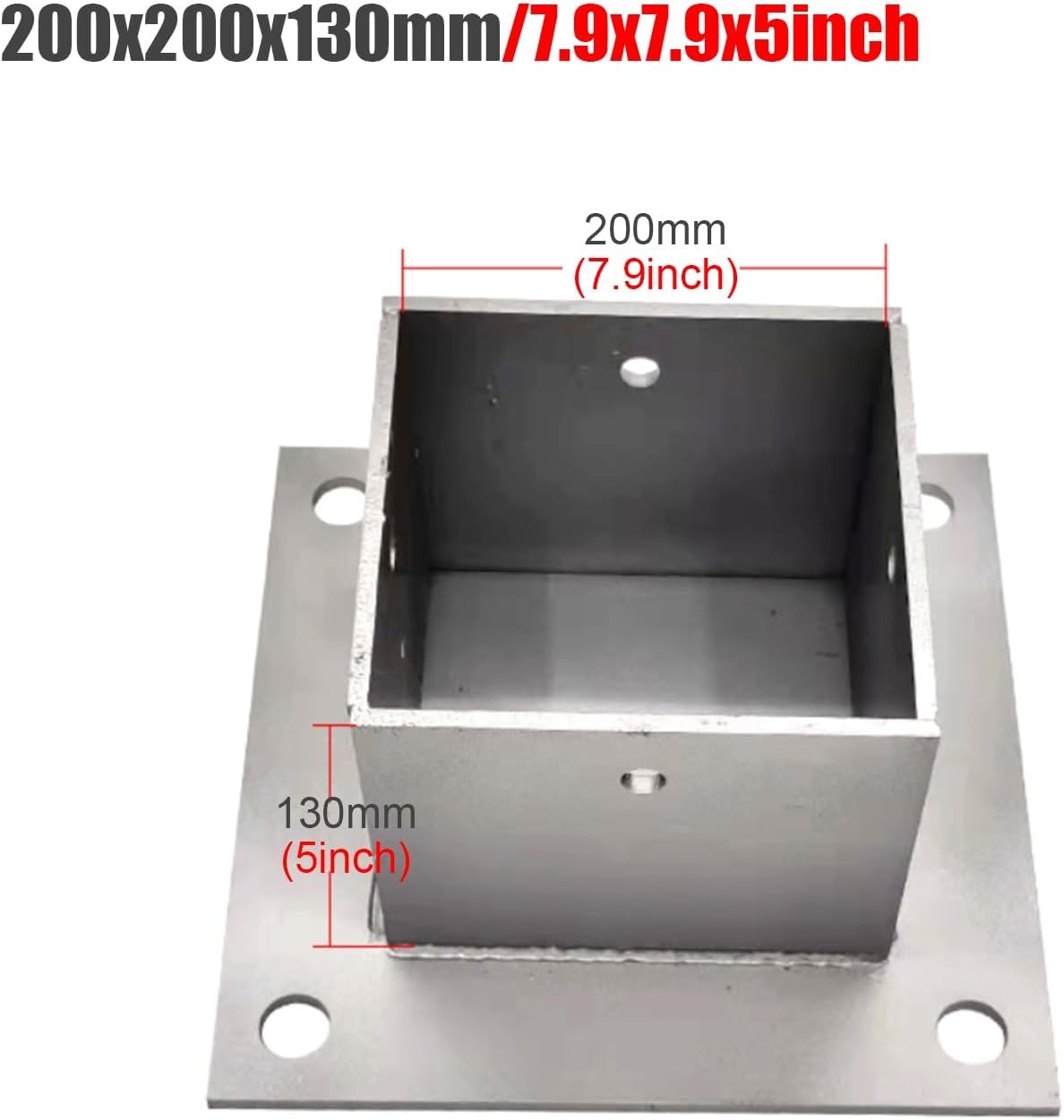 2 Pack Square Wood Fence Post Anchor Base Plate, Enclosed Bottom Metal Bracket with Installation Kit, 200x200mm for Concrete, Deck, Pergola, Mailbox – Durable & Easy Install