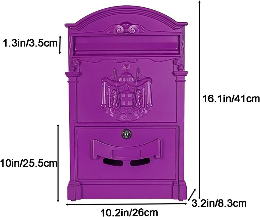 Mailboxes for Outside, Wall Mount Locking Mailbox, Vintage Large Capacity Mail Box, Security Mail Letter Metal Mailbox, for Outside(Purple)