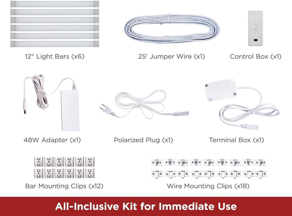 PureOptics LED Professional Push Wire® Matter Certified Smart Under Cabinet Lighting Kit, Adjustable White and RGB LEDs, Works with Alexa, Apple Home, Google Home, (6) 12' Bars