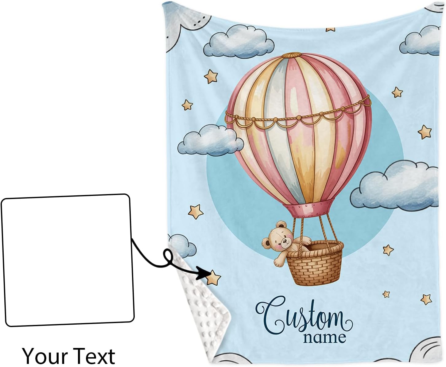 Personalized Crib Bedding Set for Baby Boys Girls, Custom Name Baby Crib Sets 5-Pcs - Toddler Double Layer Blanket Fitted Sheet Changing Pad Cover Rug Wall Art Set, Hot Air Balloon Theme Nursery Décor