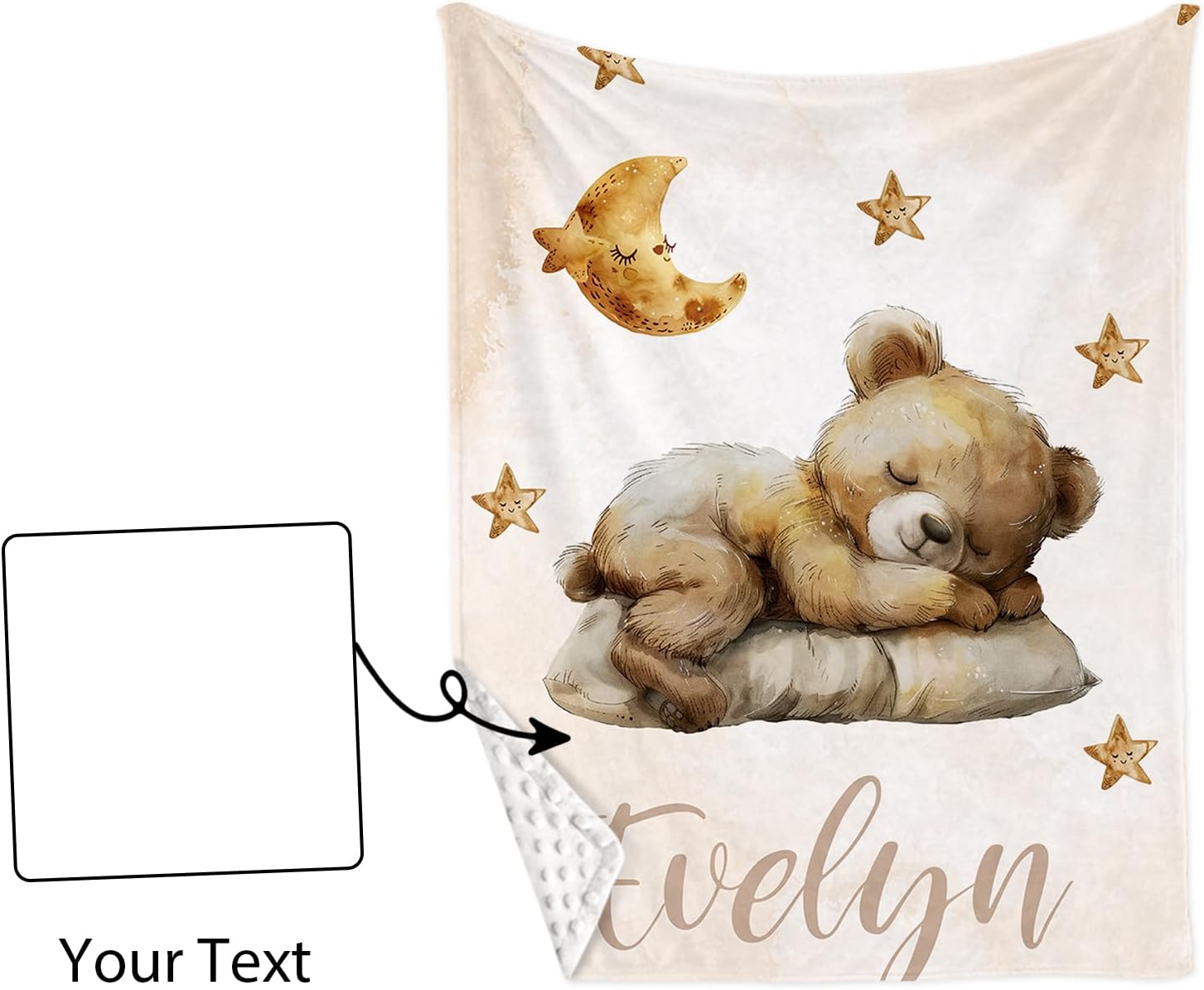 Personalized Crib Bedding Set for Baby Boys Girls, Custom Name Baby Crib Sets 5-Pcs Include Toddler Double Layer Blanket Fitted Sheet Changing Pad Cover Rug Wall Art Set, Bear Theme Nursery Décor