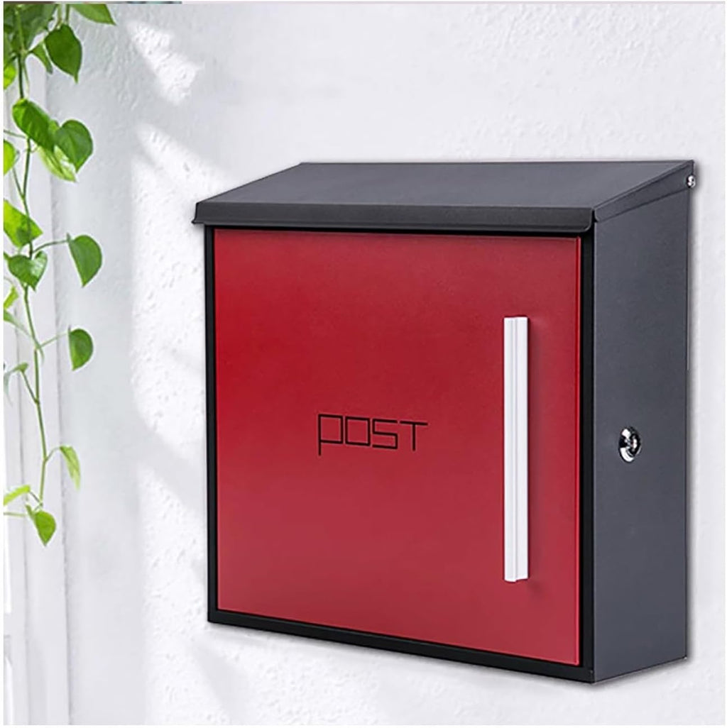 Wall Mounted Mailbox with Brushed Finish, Aluminum Handle, Noise-Reducing Pad, Folded Rain Protection Design, Wall Mounted Metal Mailbox with Lock for Home(Wine red,36X33X12CM_Key)