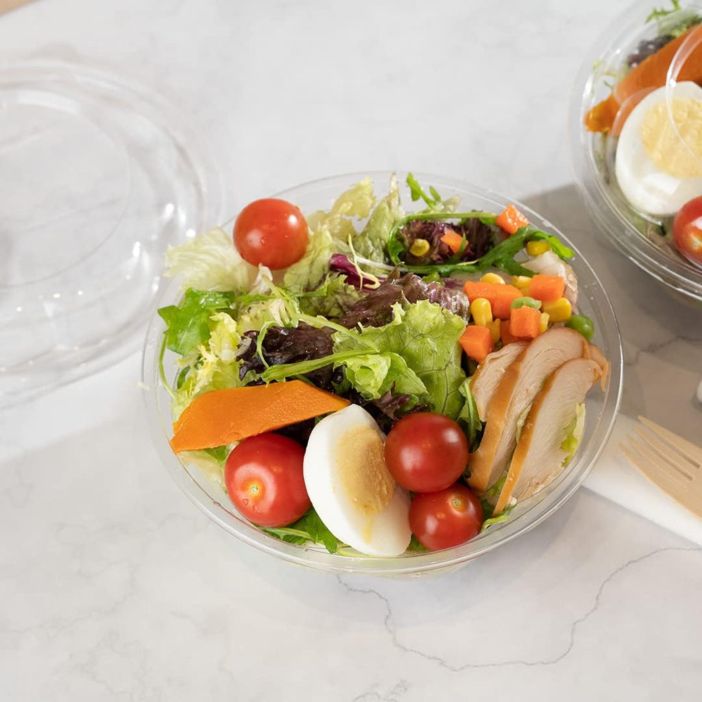 Restaurantware-Thermo Tek 32 Ounce Disposable Salad Bowls, 500 Round Deli Bowls - Avoids Cracks And Leaks, Sustainable, Clear Plastic Salad Container Bowl, For Cold Foods, Lids Sold Separately