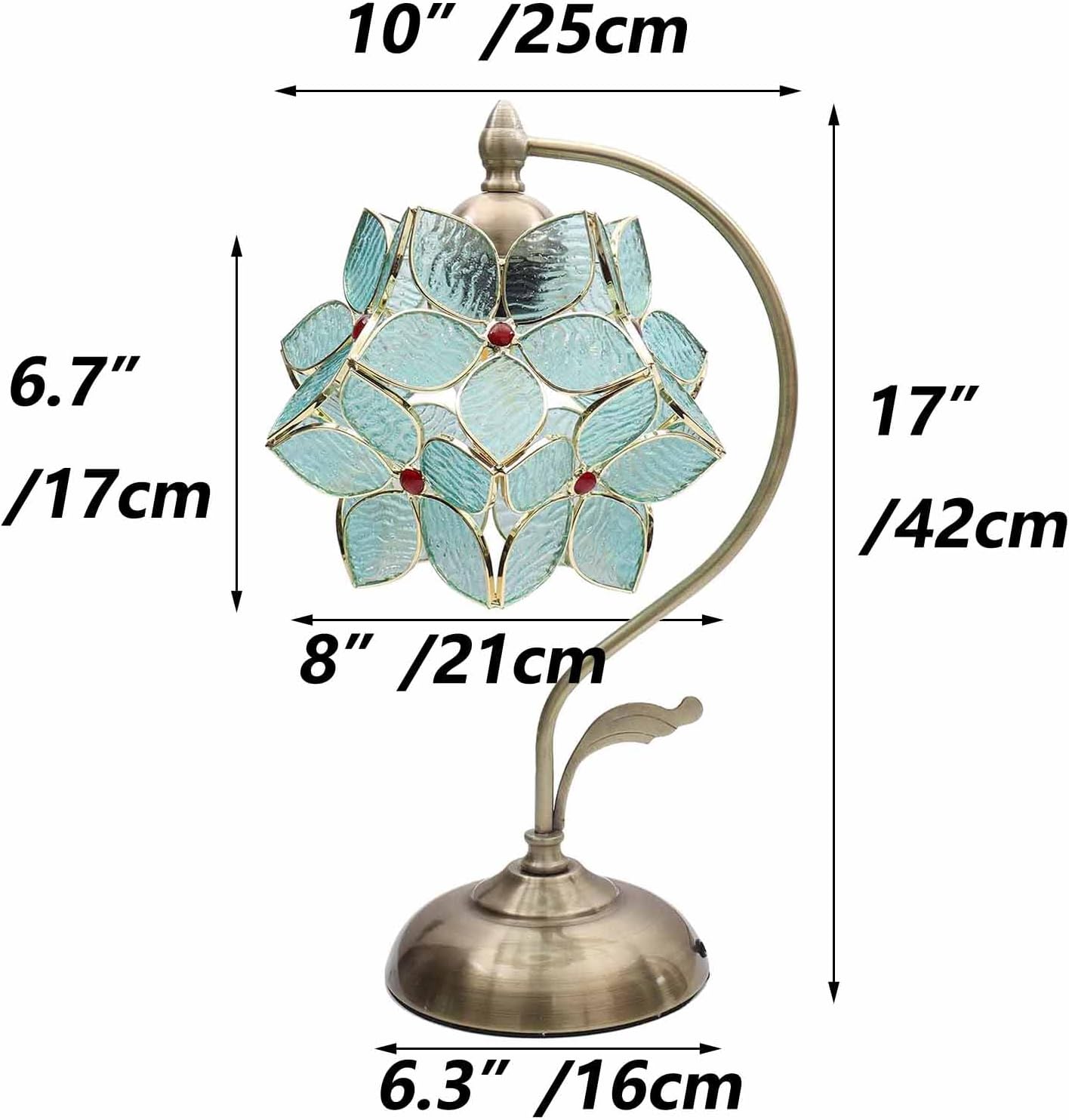 Bieye L10932 Tiffany Style Stained Glass Flower Petal Table Lamp with Brass Base for Home Décor (Light Blue, 8' Apple Blossom)
